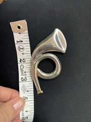 French Horn Brooch TAXCO Mexico Silver 925 Modern Design TV-73 Vintage, Music