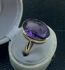 3 CT Solitaire Oval Cut Amethyst Wedding Engagement Ring 14K Yellow Gold Finish