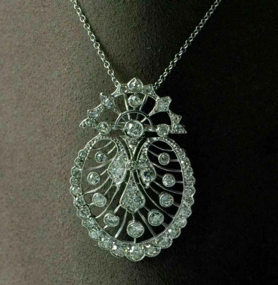Antique Victorian Round Lab Created Diamond Retro Engagement 925 Silver Pendant