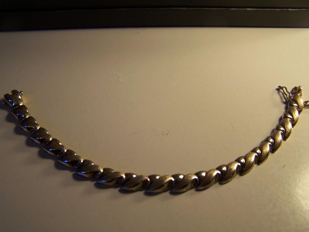 VINTAGE ESTATE DESIGNER BRUSH GOLDWASH STERLING SILVER TENNIS BRACELET 7 1/4″