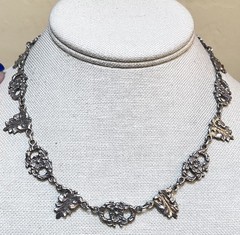 WONDERFUL Antique Italian Designer Ornate .800 Silver Floral Link Necklace