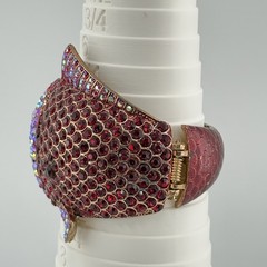 Vintage Fish Clamper Cuff Bracelet Red Pink AB Rhinestone Enamel Statement