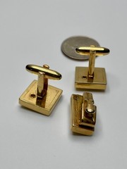 Vintage Speidel Faux Pearl Textured Gold Tone MCM 1960s Cufflink Tie Clip Set