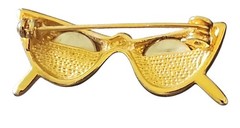 VTG 1950s Clear Rhinestone Gold Tone Enamel Cat Eye Glasses Brooch Pin