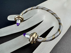 Taxco Mexico 925 Signed Sterling Brass Twisted Cable Cuff Bracelet Sugilite Ends