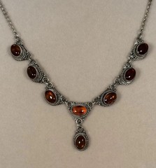 Vintage 925 Sterling Silver Cognac Colored Amber Y Drop Necklace 18” 11g