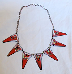 Red Enamel Copper Pendant Necklace on copper chain; handmade 15″ long