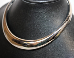 LANVIN Vintage Minimalist Choker Necklace Polished Silver Chrome Finish