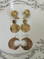 Vintage Brass Earrings-Lot Of 3- Statement Pieces