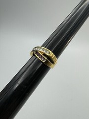 18kt Gold Plated Crossover Ring Signed GERG Clear Purple Amethyst Color Stones