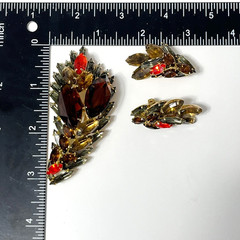 Vintage Juliana Rhinestone Brooch Clip Earrings Autumn Colors Watermelon Gold
