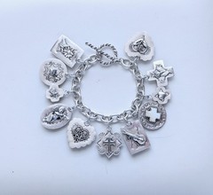 Joan Slifka Sterling 925 Heart Angel Cross Love Luck Charm Two Sided Bracelet