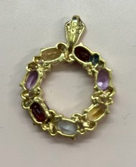 Vintage 925 Sterling Silver Vermeil Multi Gemstone Round Wreath Pendant