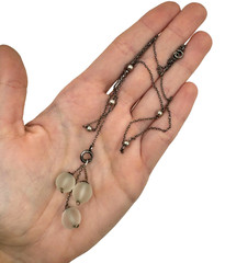 ANTIQUE EDWARDIAN OPALESCENT GLASS 3 ORBS DANGLES PENDANT STERLING SLVR NECKLACE
