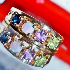 14k y/gold ring 0.80c treated multi gemstone mother’s sz 8.5 heart 4.30g N3009