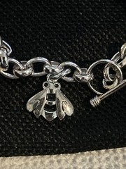 Vintage Sterling Silver 925 Rolo Link Chain Bee Charm Bracelet 8.5″ Heavy 20.5g
