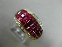 ESTATE WIDE 5.30CT DIAMOND & AAA RUBY 18K YELLOW GOLD INVISIBLE ANNIVERSARY RING