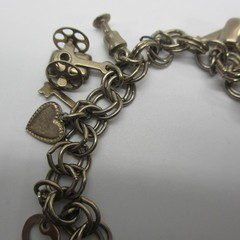Vintage Charm Bracelet Mask Bell Heart Pitcher Key Silver Tone