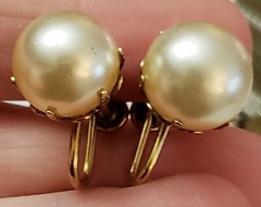Vintage J.M.S JMS 1/20 12KT Gold Filled G.F Large Faux Pearl Screwback Earrings