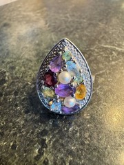 Ross-Simons Multi-Gemstone and Pearl Teardrop Ring with Matching Pendant Slide