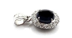 Vintage Sterling Silver Black Onyx & CZ Oval Pendant 7/8” Long
