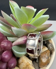 TS 925 Sterling Silver 6 Red Gemstone Band Ring Size 5.5 Heavy 11.05g Vintage