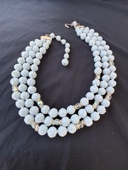 Vintage Marked Japan Necklace Acrylic Sugar Beads Frosted Blue Aurora 3 Strand