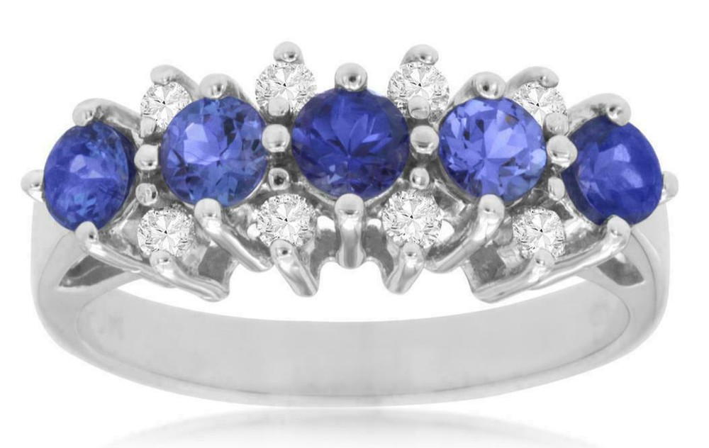 ESTATE 1.20CT DIAMOND & AAA TANZANITE 14KT WHITE GOLD 3D ROUND FUN RING
