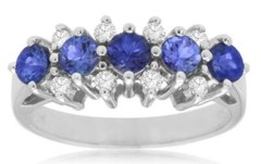 ESTATE 1.20CT DIAMOND & AAA TANZANITE 14KT WHITE GOLD 3D ROUND FUN RING