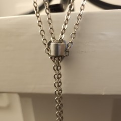 Victorian .800 Silver 57″ Guard Chain Watch Pendant Necklace Garnet Pearl Slide