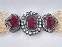 Vintage Necklace Indian Kundan Bridal Choker Adjustable Red Rhinestone Peach