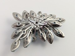 Vtg Sky Blue Glass Rhinestone AB Rose flower Lucite 3D Brooch Riveted