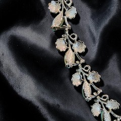 Vintage STAR 1940s-50s Signed Aqua Thermoset & Enamel Leaf Bracelet Silver Tone