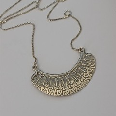 Vintage Sterling Silver Moon Crescent Necklace Ethnic Folk Inspired Engraved Bib