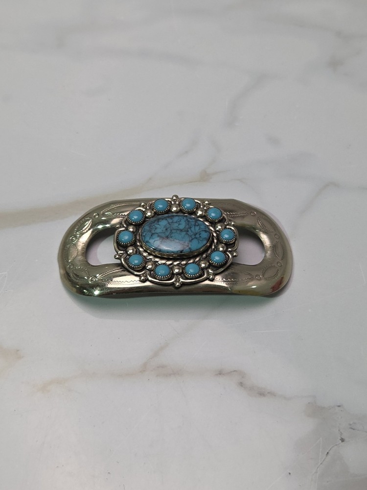 Vintage Bell Trading Nickel Silver Faux Turquoise Scarf Buckle