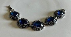 Vintage Silver Tone Blue Faceted Glass Bracelet Victorian Revival Gothic Style