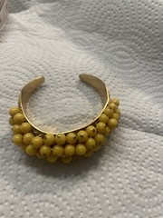 Vtg W Germany 1960s 5 Row Dangle Yellow Opaque Bead Cuff Bracelet GoldTone Frame
