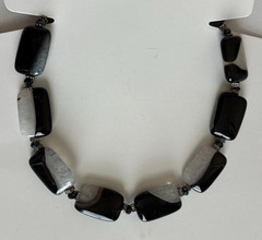 Black & Gray Glass Necklace Beaded Chunky 17”