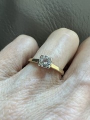 Art Deco 14k Yellow Gold White Topaz Wedding Band Ring Solitaire .4ct Sz 4.75