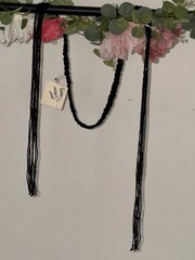 Antique 1920s Art Deco French Jet Glass Flapper Necklace, Woven Multi-Bead Laria