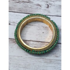 Vintage Bracelet / Bangle – Green & Gold Tone with Fancy Detail
