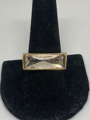 Vtg Gold Tone Rectangular Rhinestone Large Cocktail Statement Ring Size 11.25
