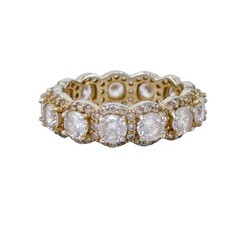 Sterling Silver 925 Gold-Tone Cubic Zirconia Eternity Wedding Band | Size 7