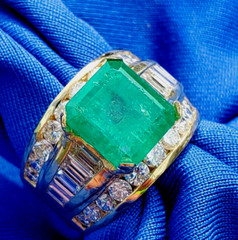 Original EARTH MINED EMERALD DIAMOND Engagement Ring Vintage Deco SOLID 18K GOLD