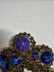 Vintage Weiss Peacock Blue Margarita Rivoli Flower Brooch & Earrings See Pics