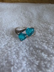 BLUE HEART STONES DIAMOND ACCENT 925 STAMPED PLATED ring size 8