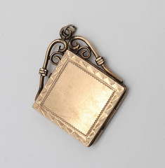 Antique 10k Victorian Square Rolled Gold Etched Filled Locket Photo Pendant Fob