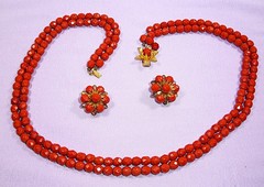 Double Strand ☆ Round Faceted ☆ Terracotta ☆ Glass Bead ☆ Necklace & Earrings