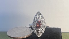 Vtg Art Deco Marquise Red Garnet & Marcasite 925 Sterling Silver 7.75 Signed CW
