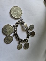 VTG Castelan Sterling Silver Coin Bracelet Taxco Mexico 1950s-1970s Large Rare!